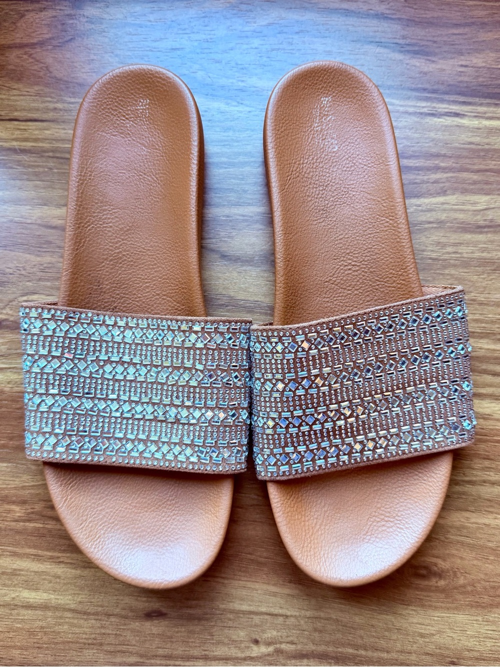 Mossimo Supply Co. Cognac Slide Sandals with Beaded Straps